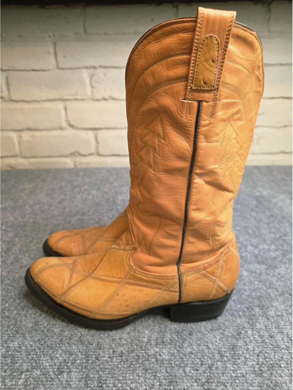 Vtg Rare Bull Rider Full Quill Ostrich Cowboy Boots Men's 9.5 E Exotic Yellow